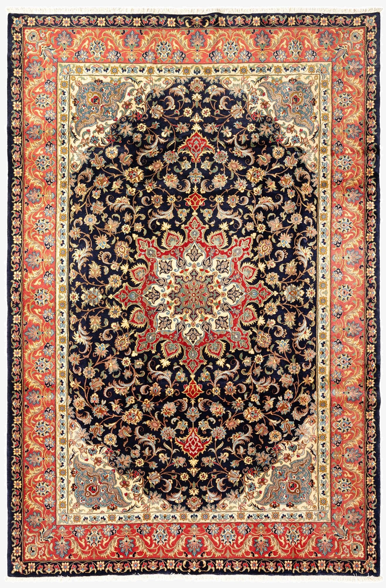  6' 7 x 9' 10  Hand Knotted Qom Persian Rug