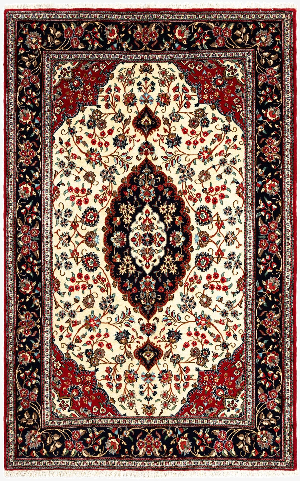  5' 1 x 7' 11  Hand Knotted Qom Persian Rug