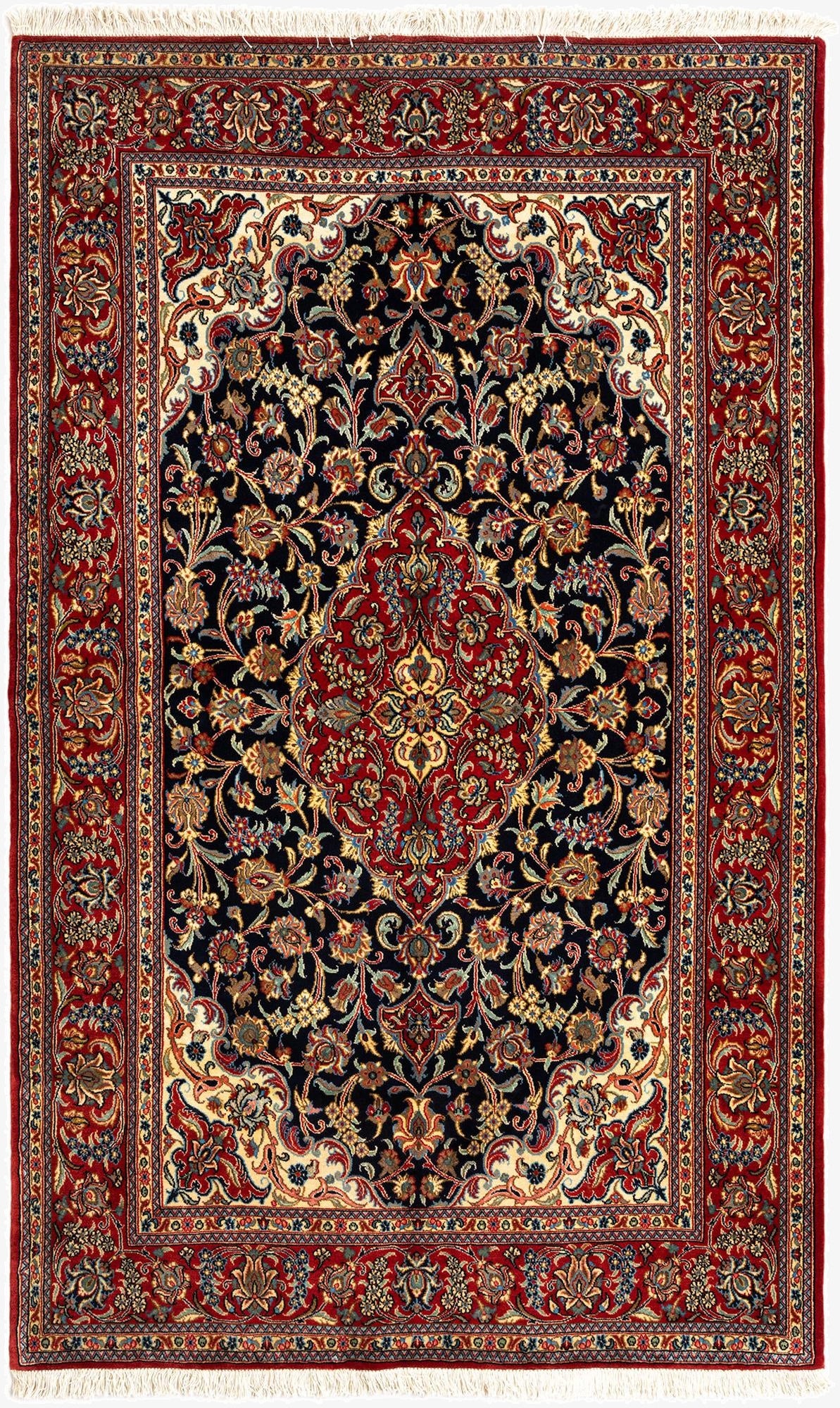  4' 6 x 7' 5  Hand Knotted Qom Persian Rug