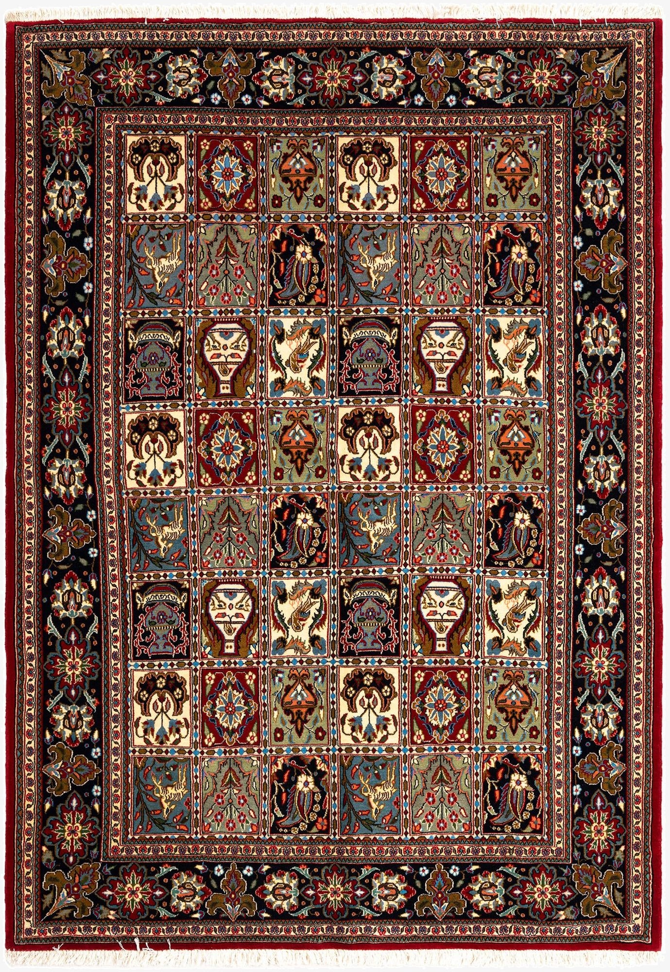  4' 8 x 6' 8  Hand Knotted Qom Persian Rug