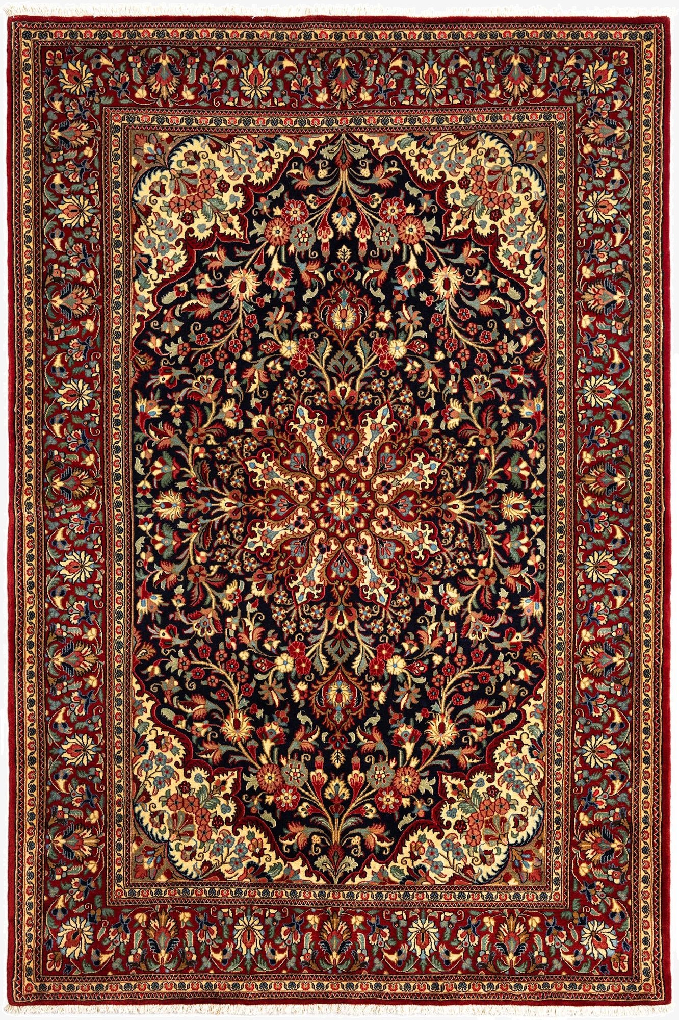  4' 8 x 7' 1  Hand Knotted Qom Persian Rug