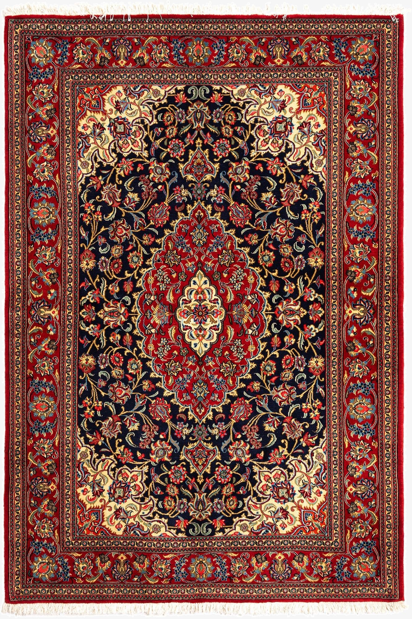  4' 6 x 6' 9  Hand Knotted Qom Persian Rug