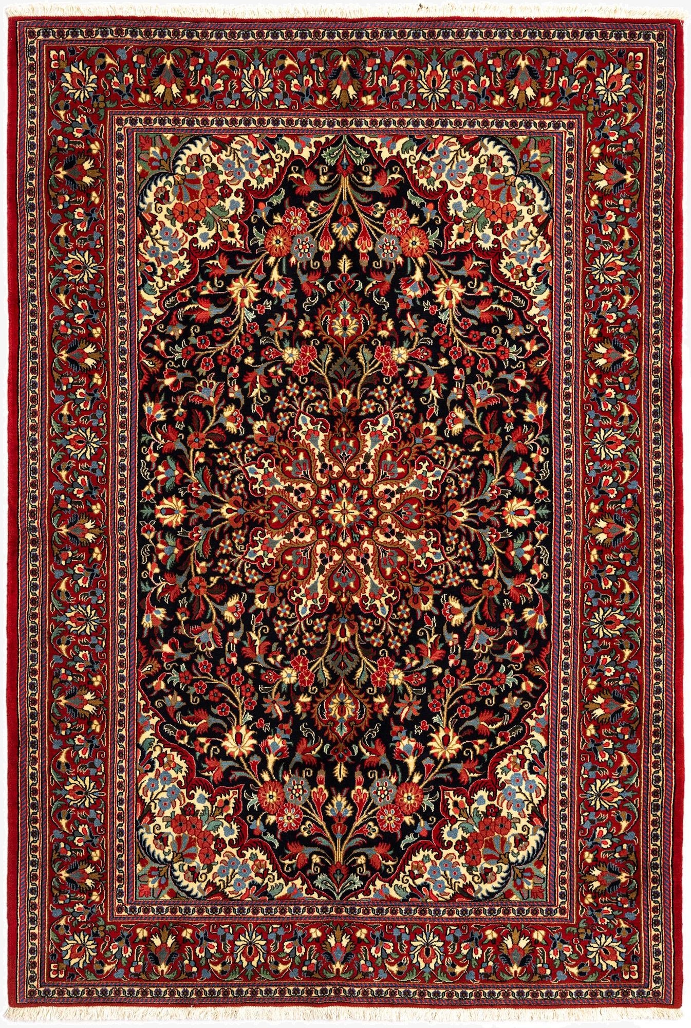  4' 8 x 6' 11  Hand Knotted Qom Persian Rug
