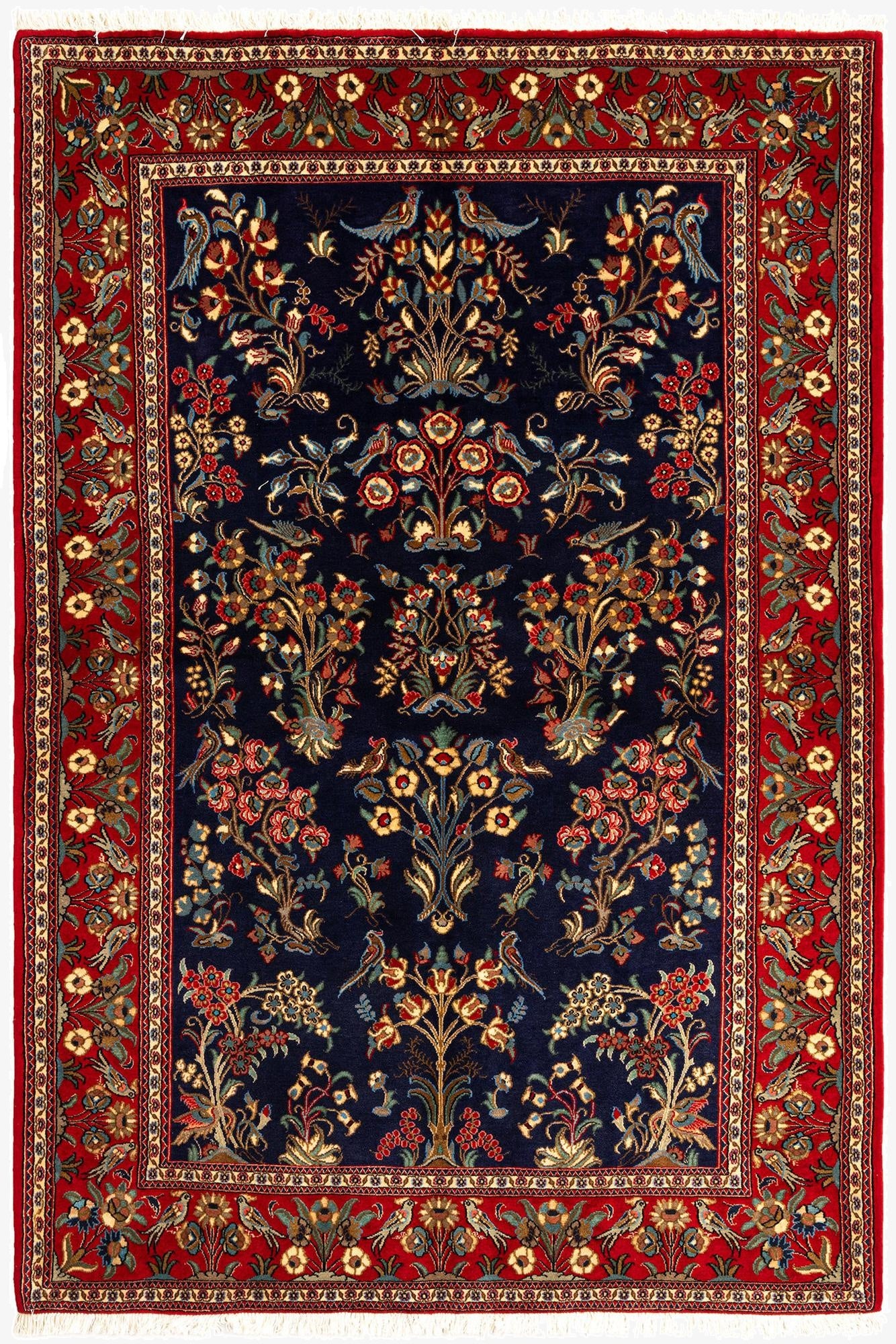  4' 8 x 6' 11  Hand Knotted Qom Persian Rug