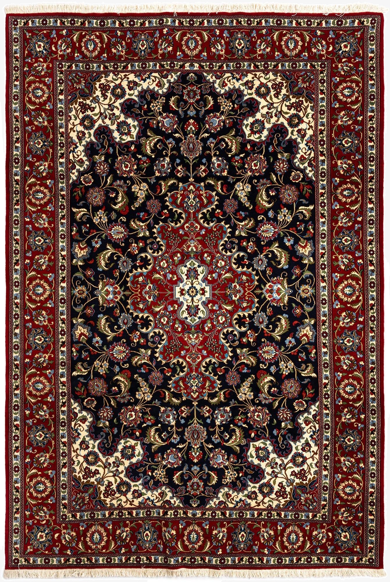  6' 7 x 9' 9  Hand Knotted Qom Persian Rug