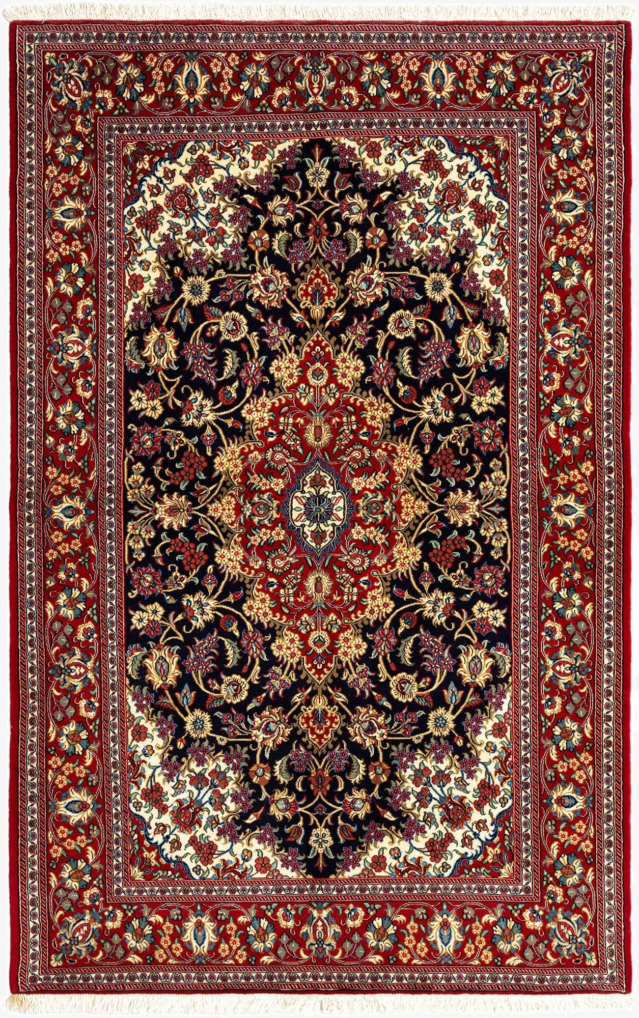  4' 9 x 7' 5  Hand Knotted Qom Persian Rug