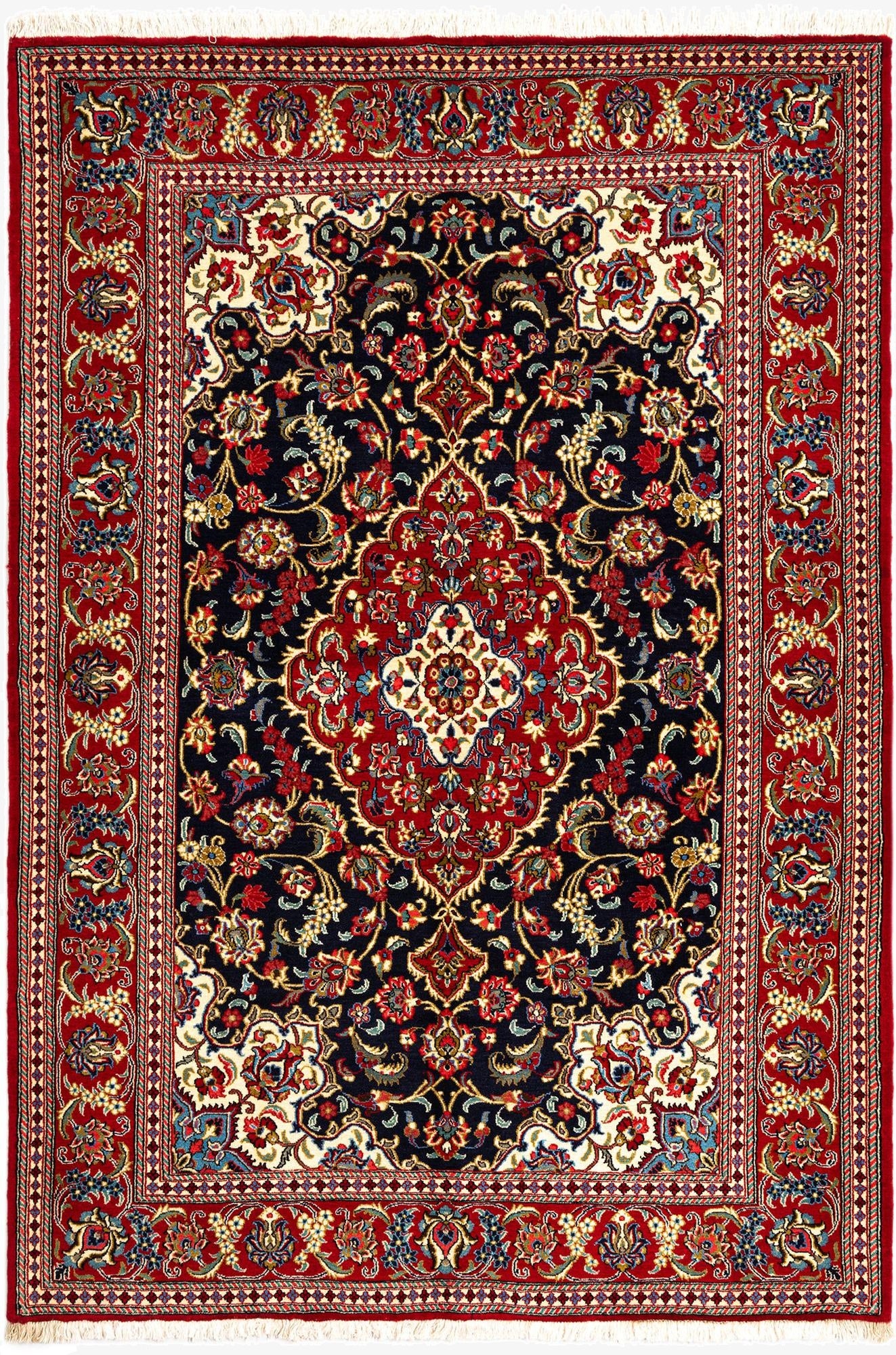  4' 9 x 6' 11  Hand Knotted Qom Persian Rug