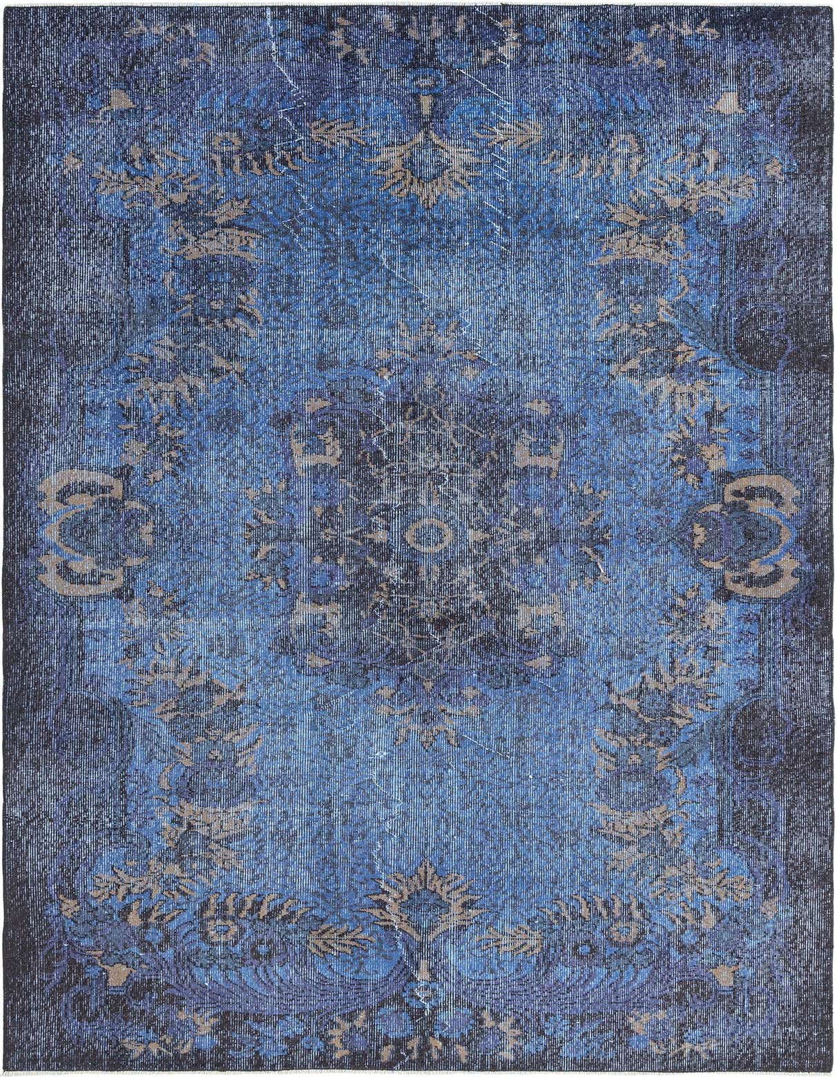 A 6x9 rectangular Ultra Vintage rug in shades of blue with a distressed Persian-inspired pattern, ideal for a living room.