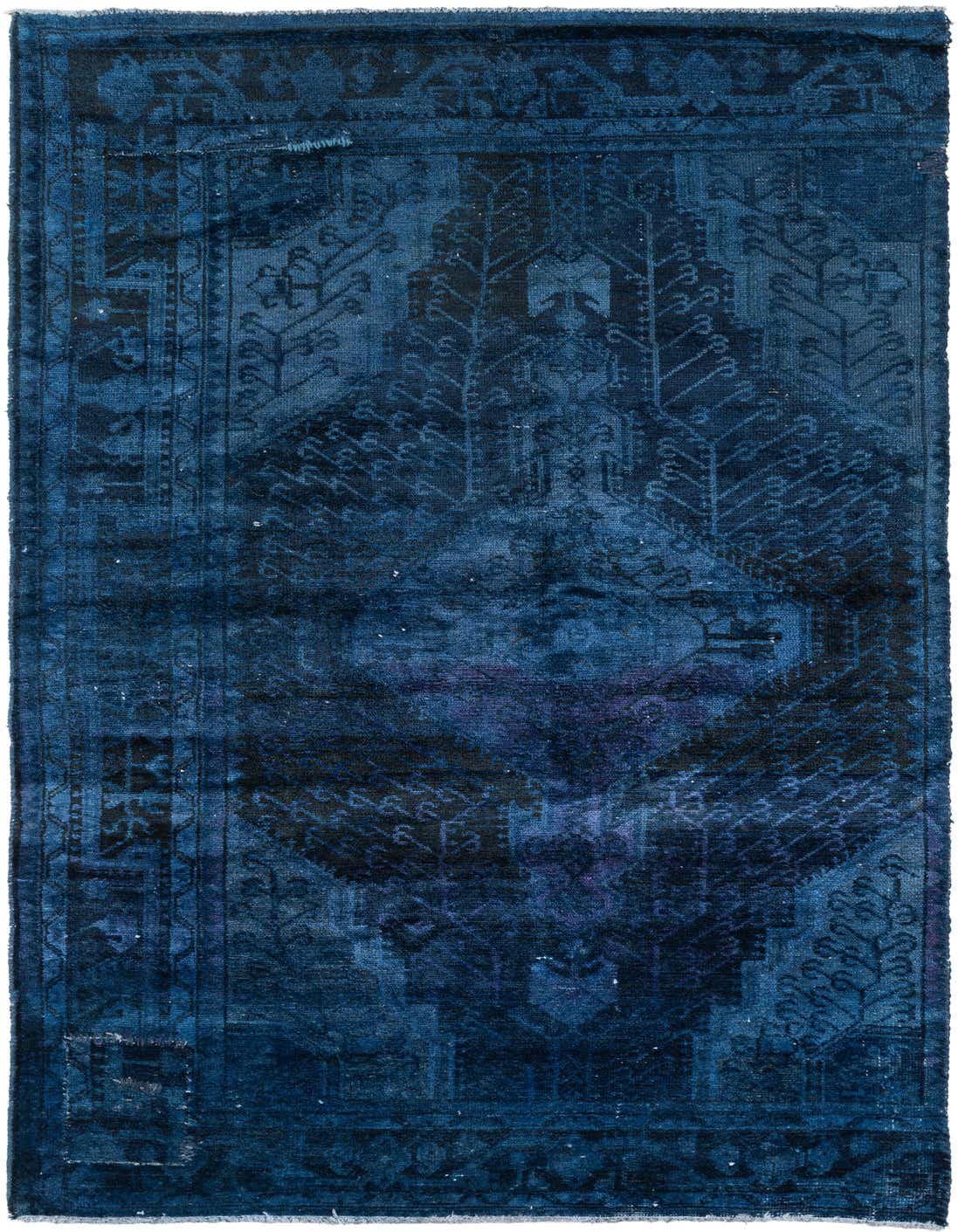 A 4x6 rectangular Ultra Vintage rug in deep blues, featuring a faded Persian medallion pattern, perfect for a living room.