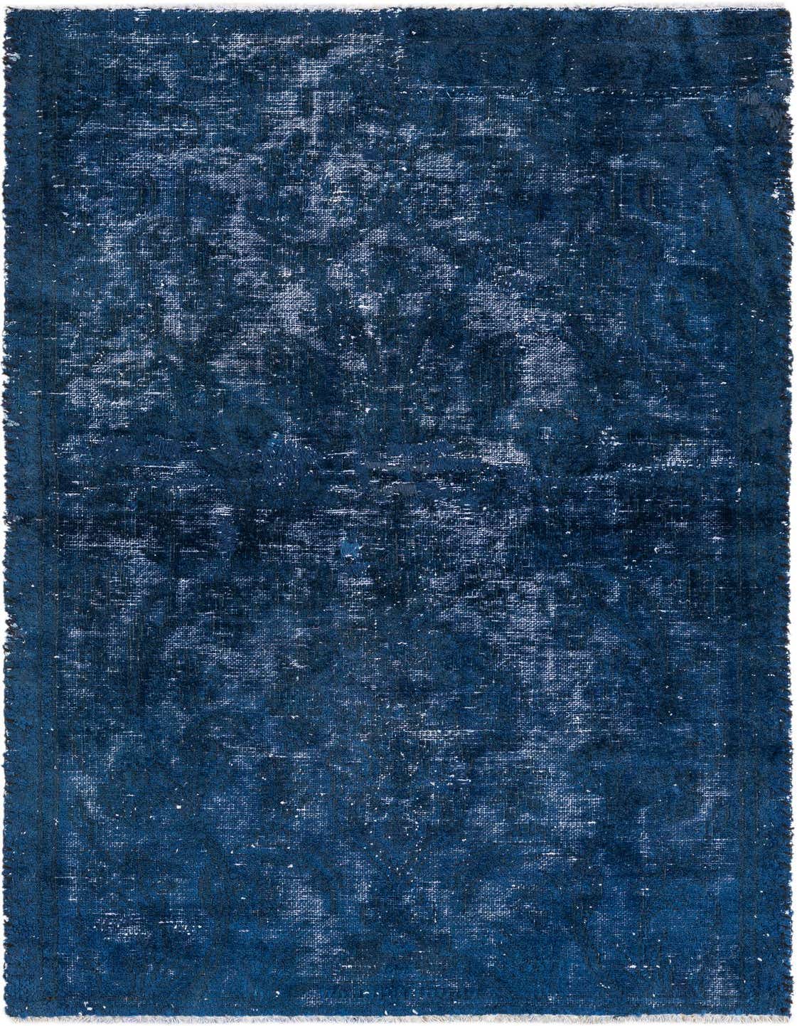 A 3x5 rectangular blue wool rug with a distressed vintage Persian medallion pattern, ideal for an entryway.