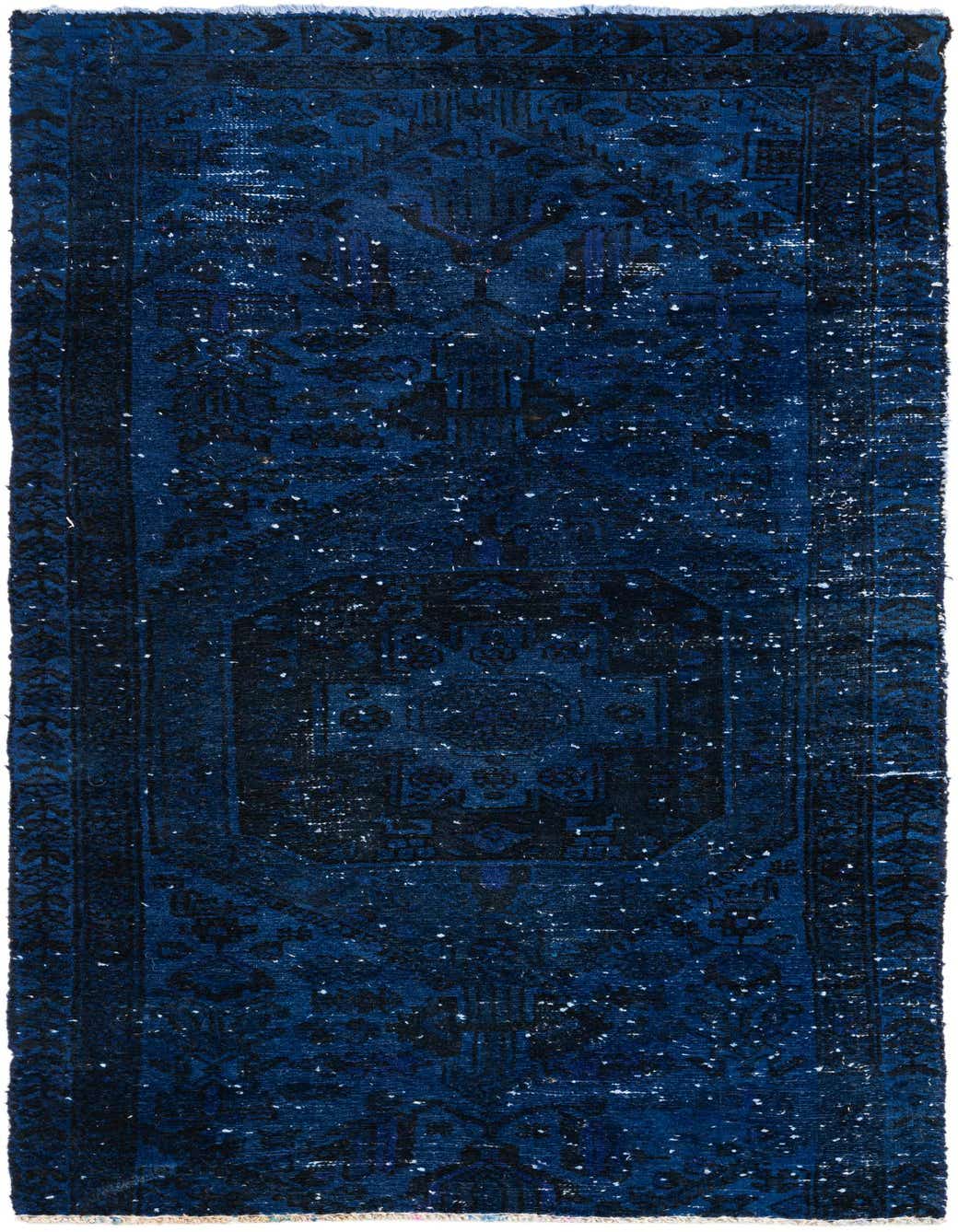 A 3x5 rectangular blue Persian-style rug with a distressed medallion pattern, suitable for an entryway.