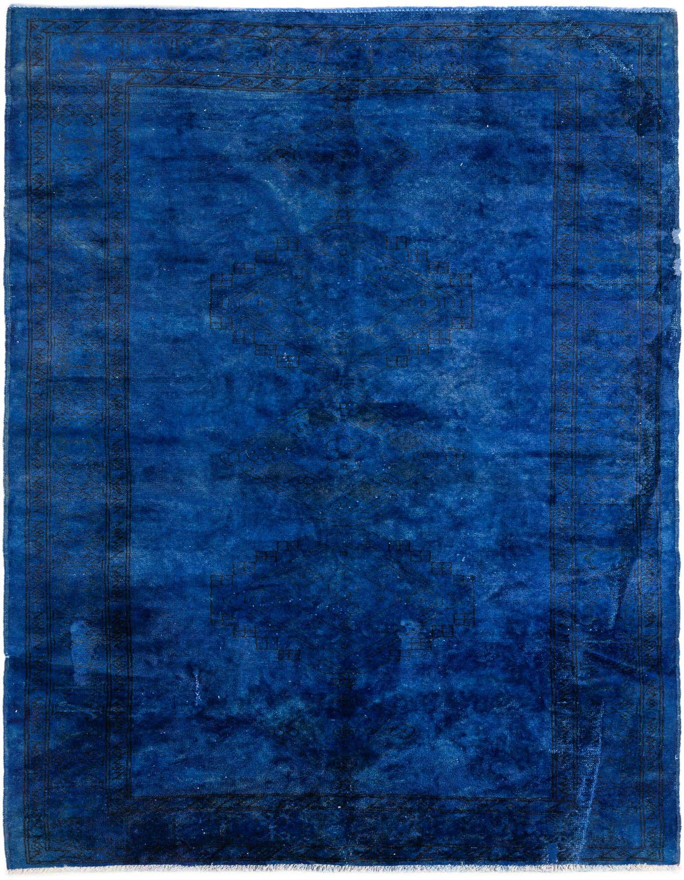 A 4x6 rectangular Ultra Vintage wool rug in deep blue with a subtle distressed Persian medallion pattern and border.