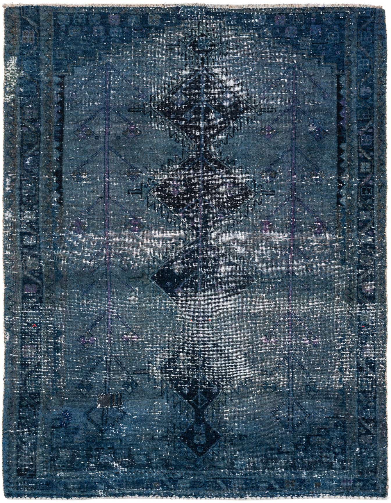 A 4x6 rectangular blue Persian rug with a faded vintage medallion pattern and border, suitable for various indoor rooms.