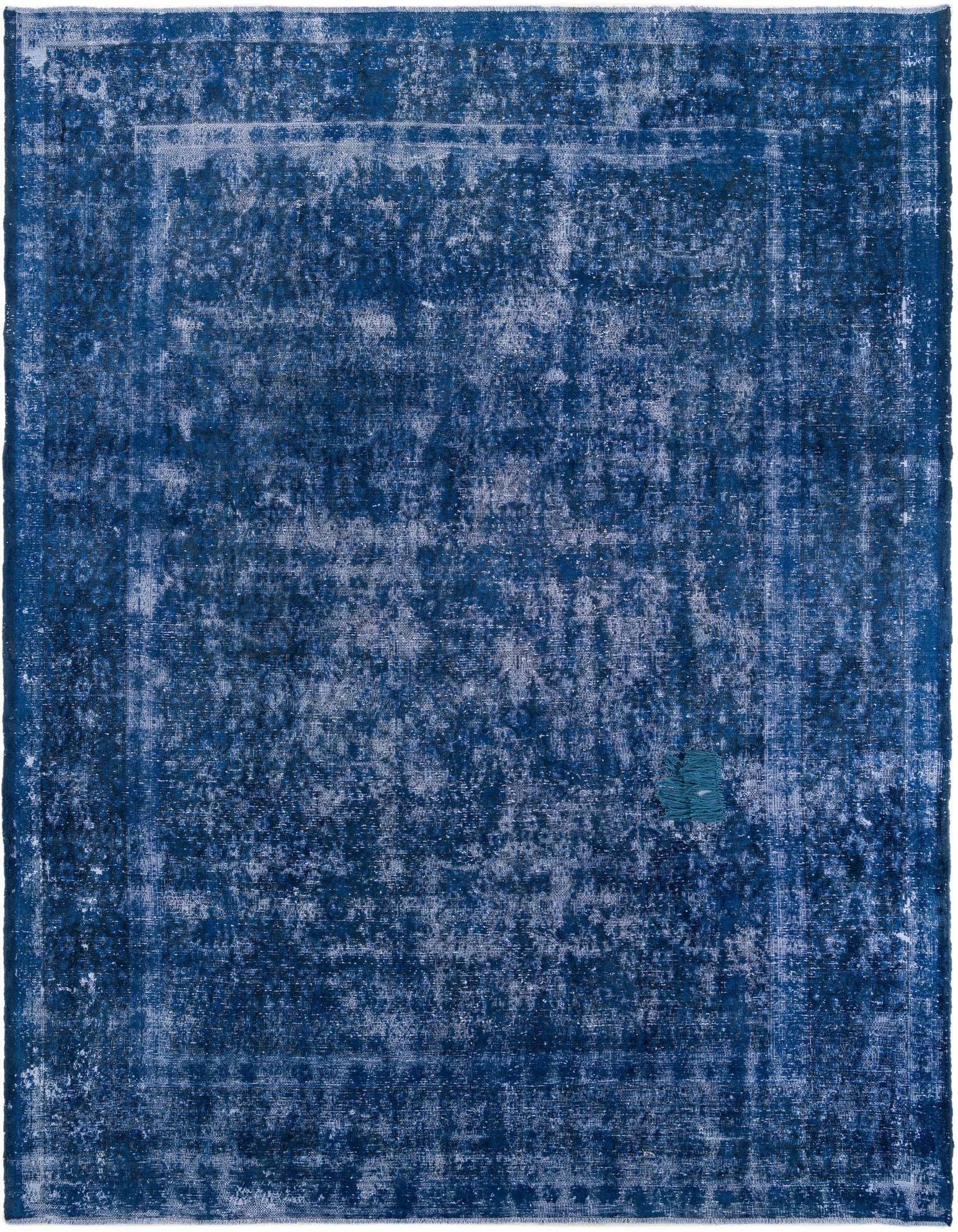A 9x11 rectangular Ultra Vintage rug in varying shades of blue, featuring a distressed Persian medallion pattern.