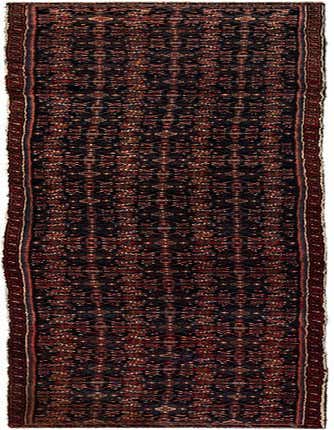 A long 16 ft Hamedan runner rug featuring a detailed tribal pattern in deep blues and rich reds, perfect for a hallway.
