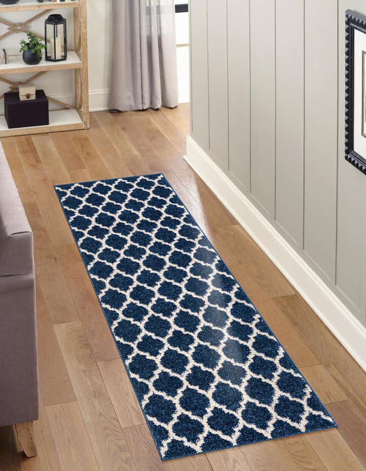 Dark Blue 2' 7 x 10' Lattice Runner Rug | Rugs.com