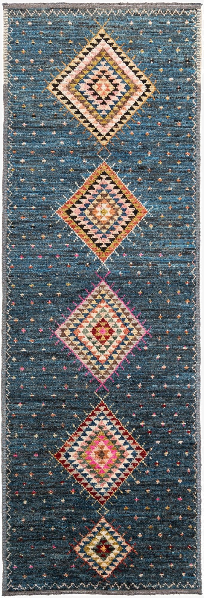  4' 3 x 12' 9  Hand Knotted Moroccan Wool Runner Rug