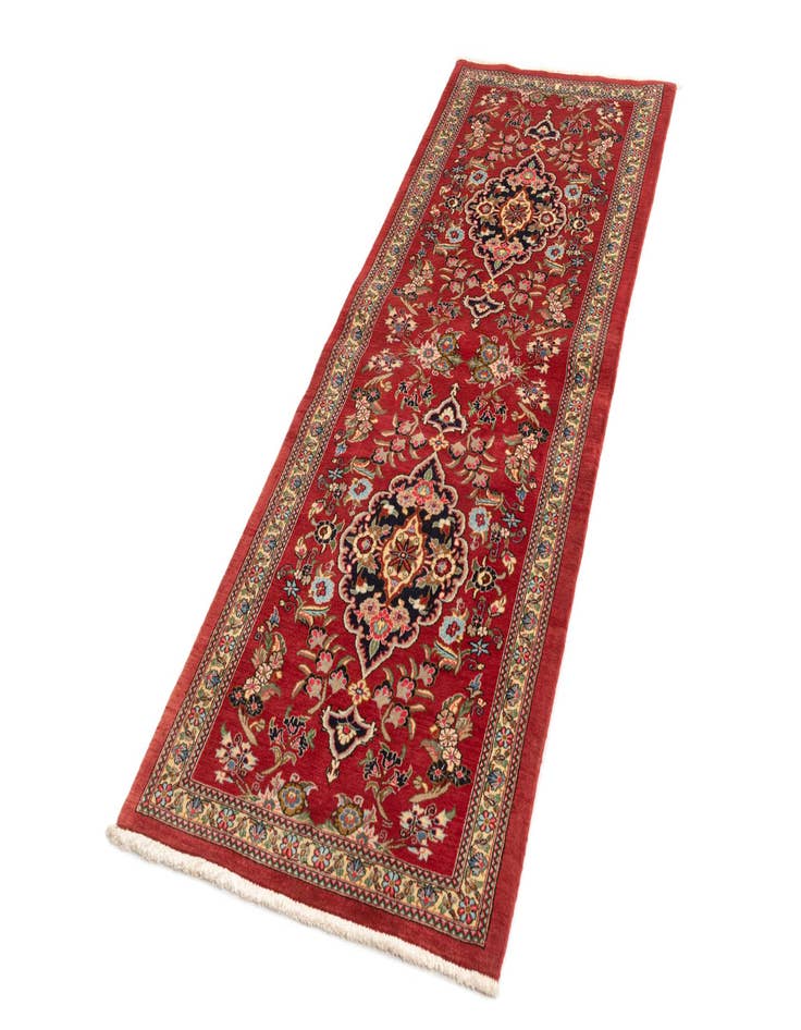 Detail image of  2' 7 x 7'  Hand Knotted Qom Persian Runner Rug