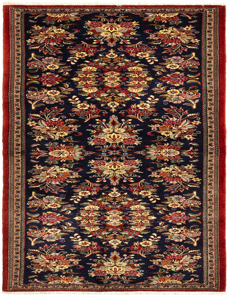 A handmade 6 ft runner rug featuring a detailed Persian floral pattern in blues, reds, and golds.