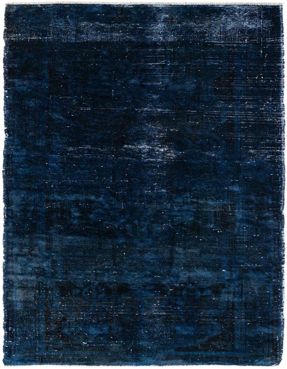 A distressed 8 ft runner rug in shades of deep blue, featuring a subtle Persian medallion pattern, ideal for a hallway or kitchen.