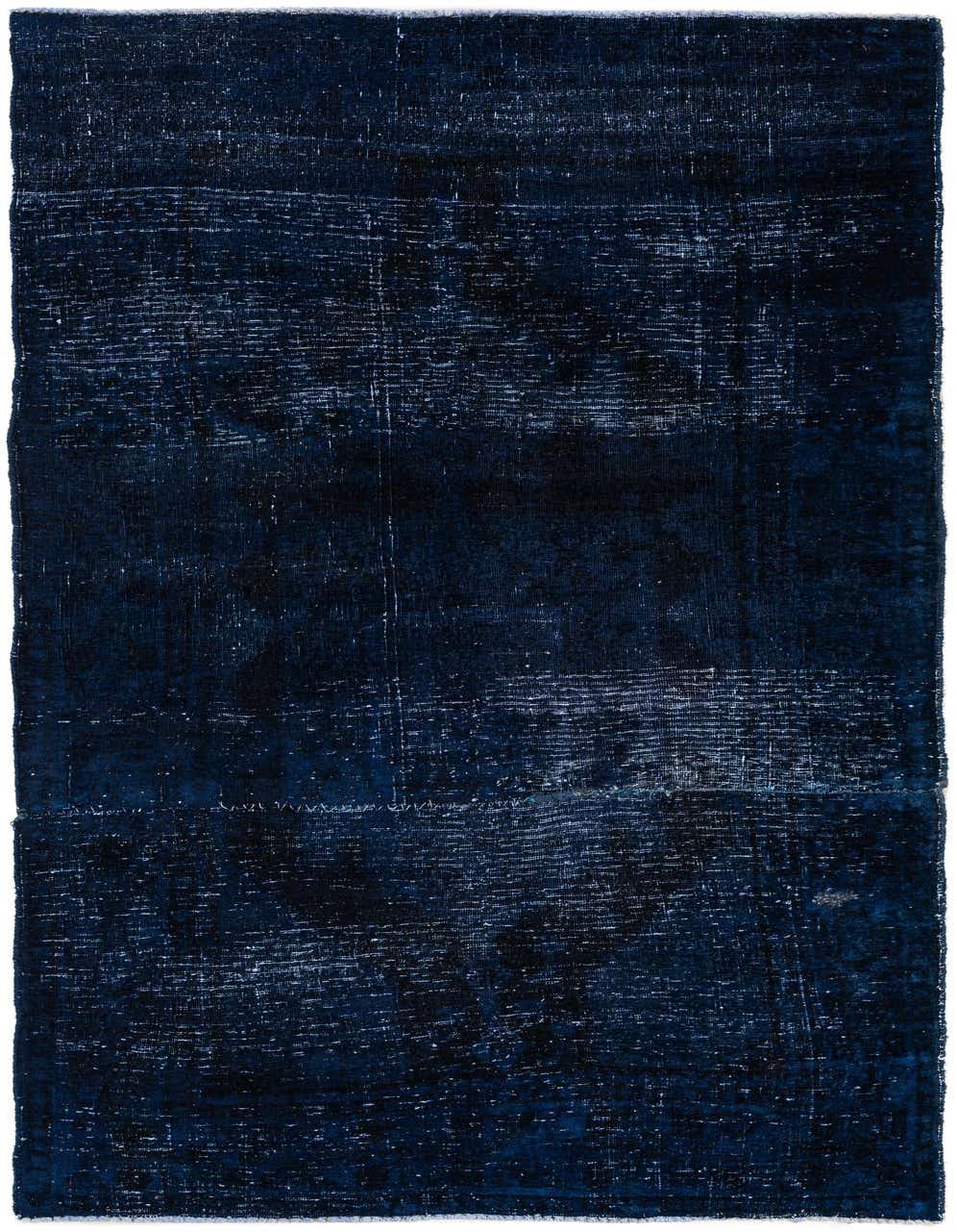 A dark blue 8 ft runner rug with a distressed vintage Persian pattern, ideal for a hallway or kitchen.