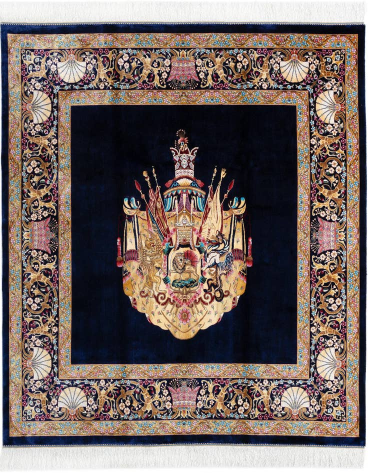 Detail image of  4' 11 x 4' 11 Ghom Design Square Rug