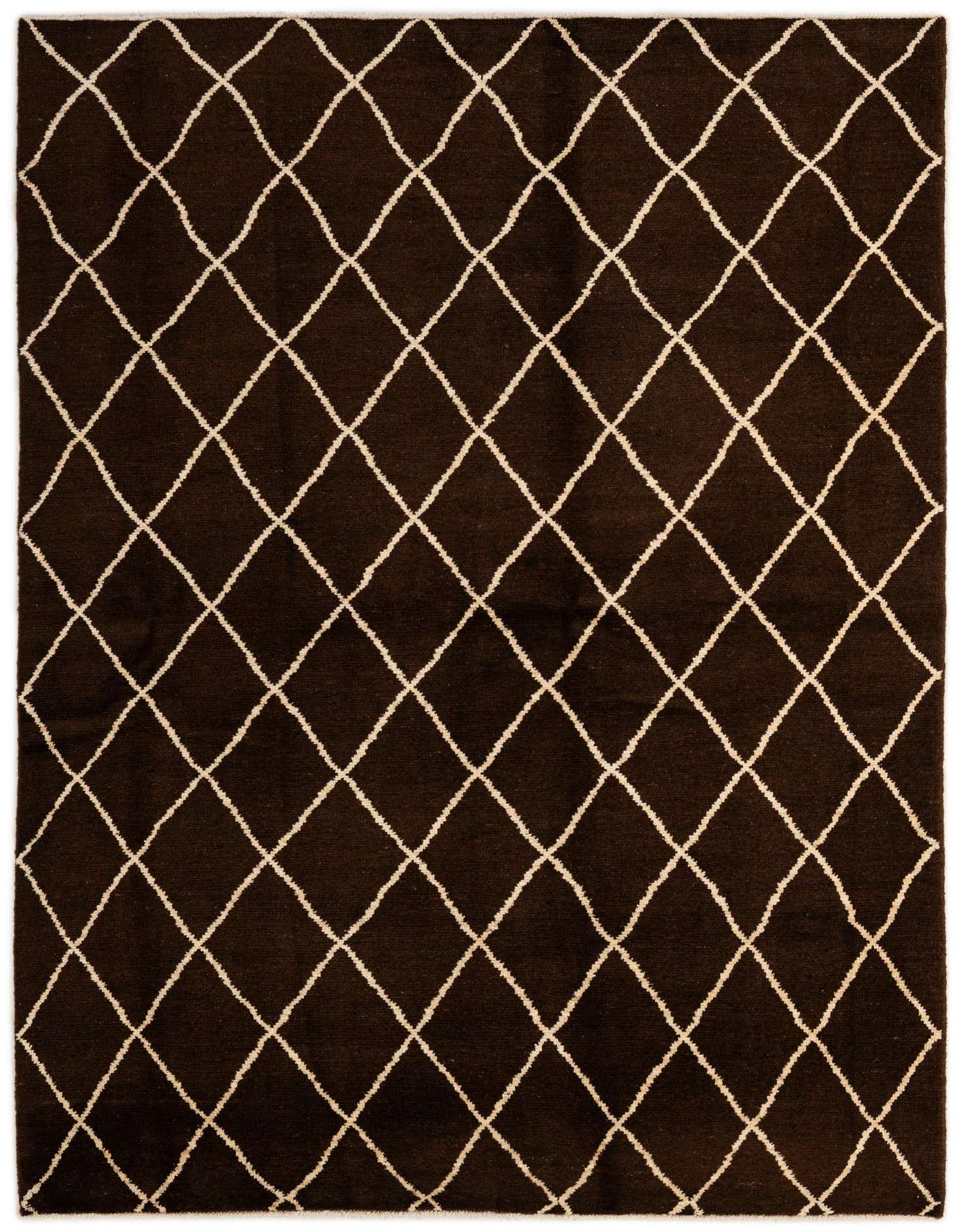 A 5x8 rectangular Darya rug with a modern brown background and a tan diamond pattern, suitable for various indoor rooms.