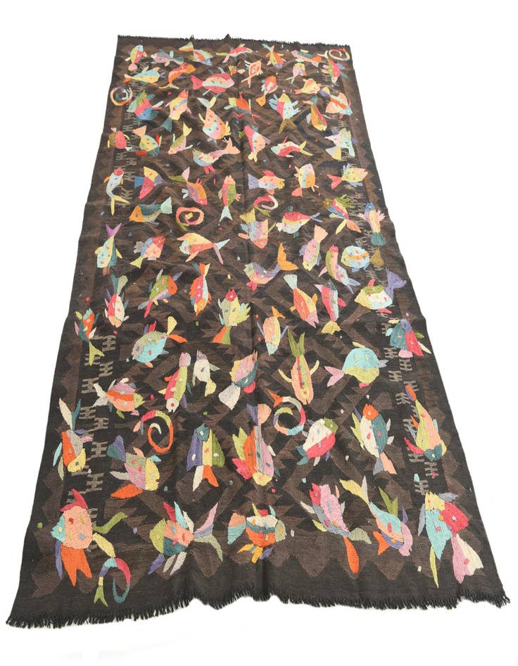 Detail image of  5' 3 x 8'  Hand Woven Kilim Suzani Wool Rug