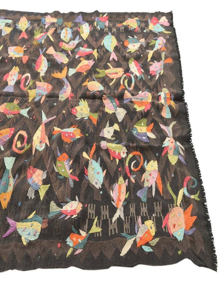 Detail image of  5' 3 x 8'  Hand Woven Kilim Suzani Wool Rug