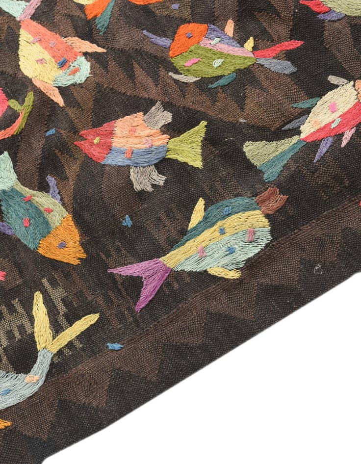 Detail image of  5' 3 x 8'  Hand Woven Kilim Suzani Wool Rug