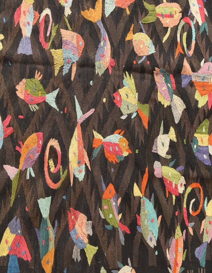 Detail image of  5' 3 x 8'  Hand Woven Kilim Suzani Wool Rug