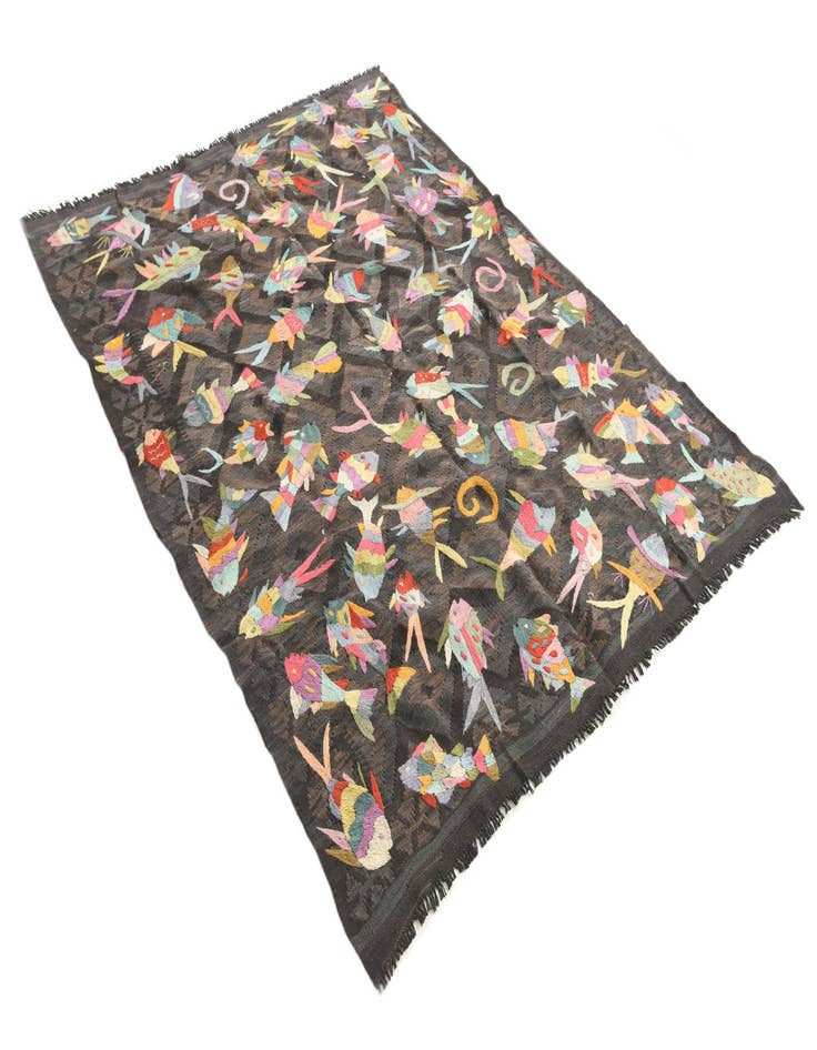 Detail image of  5' x 6' 6  Hand Woven Kilim Suzani Wool Rug