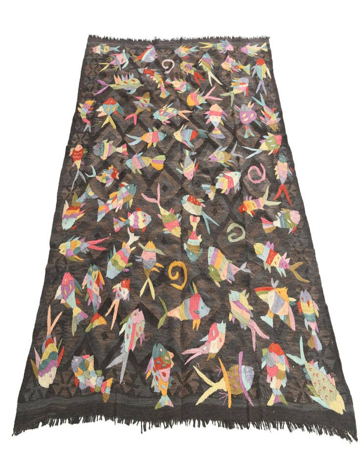 Detail image of  5' x 6' 6  Hand Woven Kilim Suzani Wool Rug