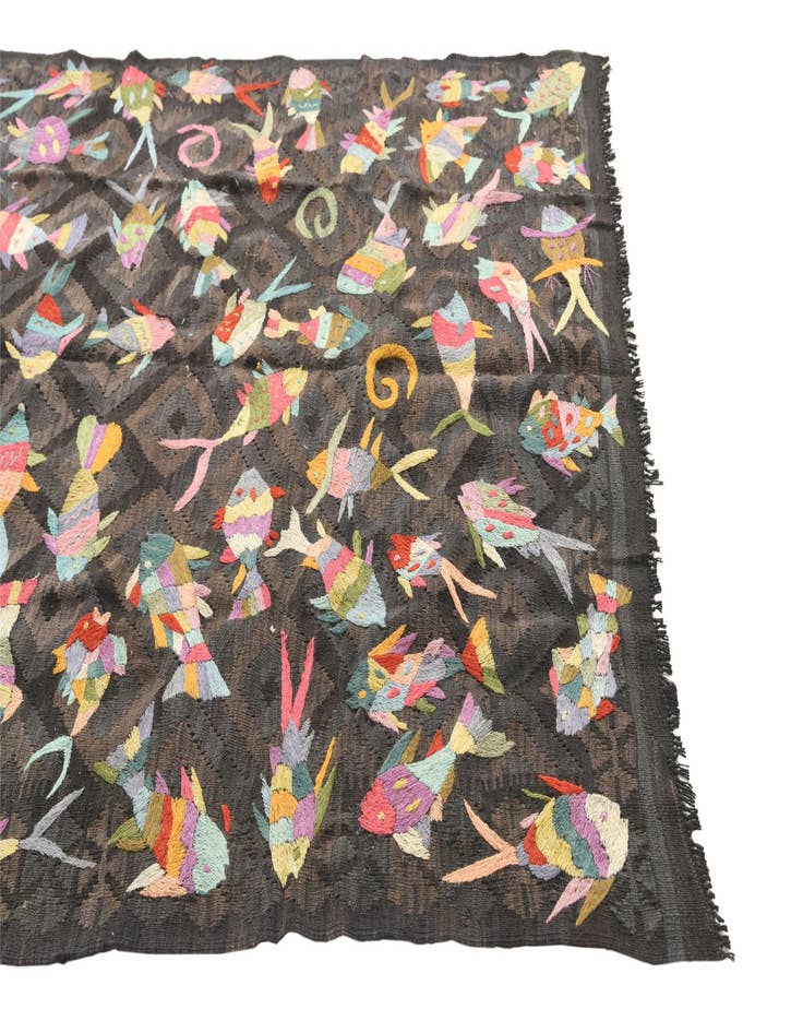 Detail image of  5' x 6' 6  Hand Woven Kilim Suzani Wool Rug