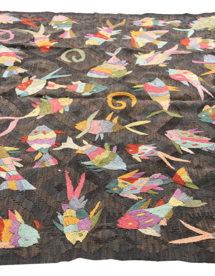 Detail image of  5' x 6' 6  Hand Woven Kilim Suzani Wool Rug