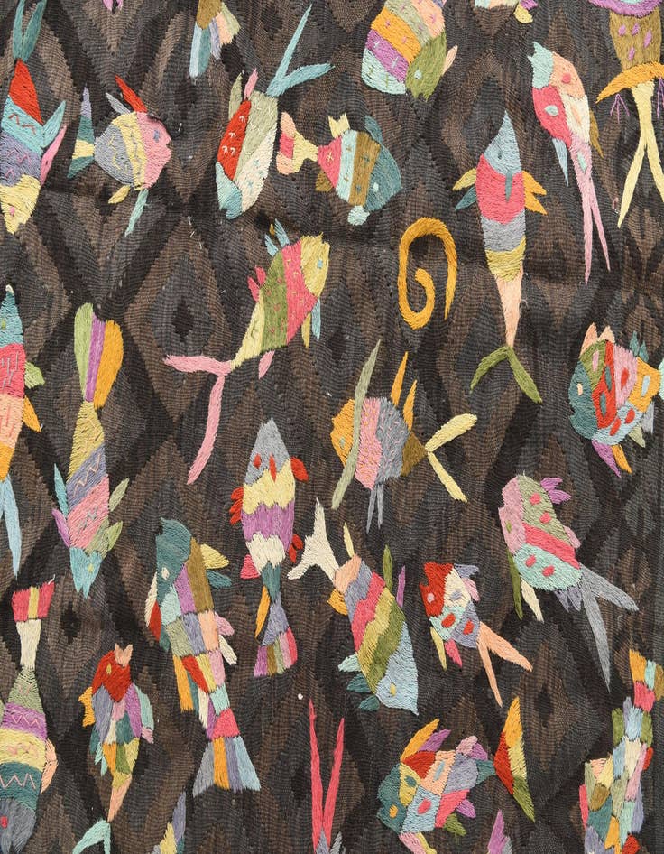 Detail image of  5' x 6' 6  Hand Woven Kilim Suzani Wool Rug