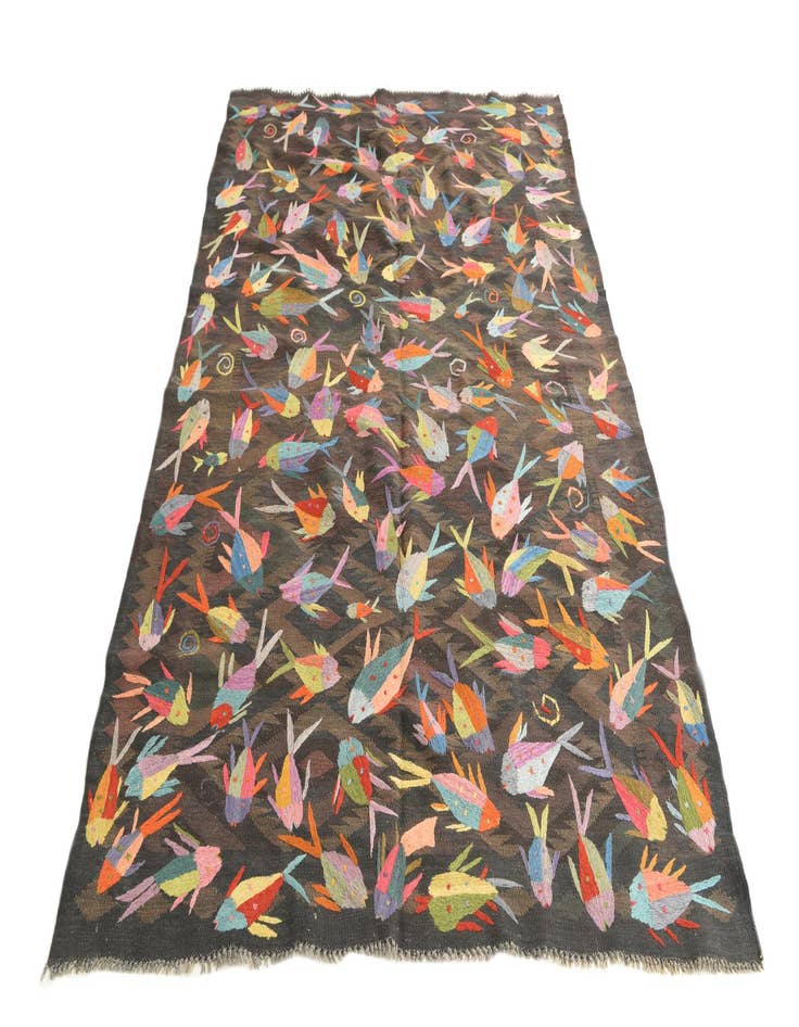 Detail image of  5' 2 x 8'  Hand Woven Kilim Suzani Wool Rug