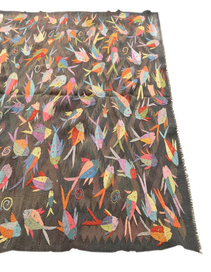 Detail image of  5' 2 x 8'  Hand Woven Kilim Suzani Wool Rug