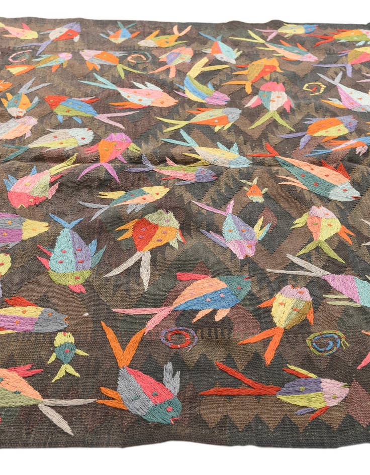 Detail image of  5' 2 x 8'  Hand Woven Kilim Suzani Wool Rug