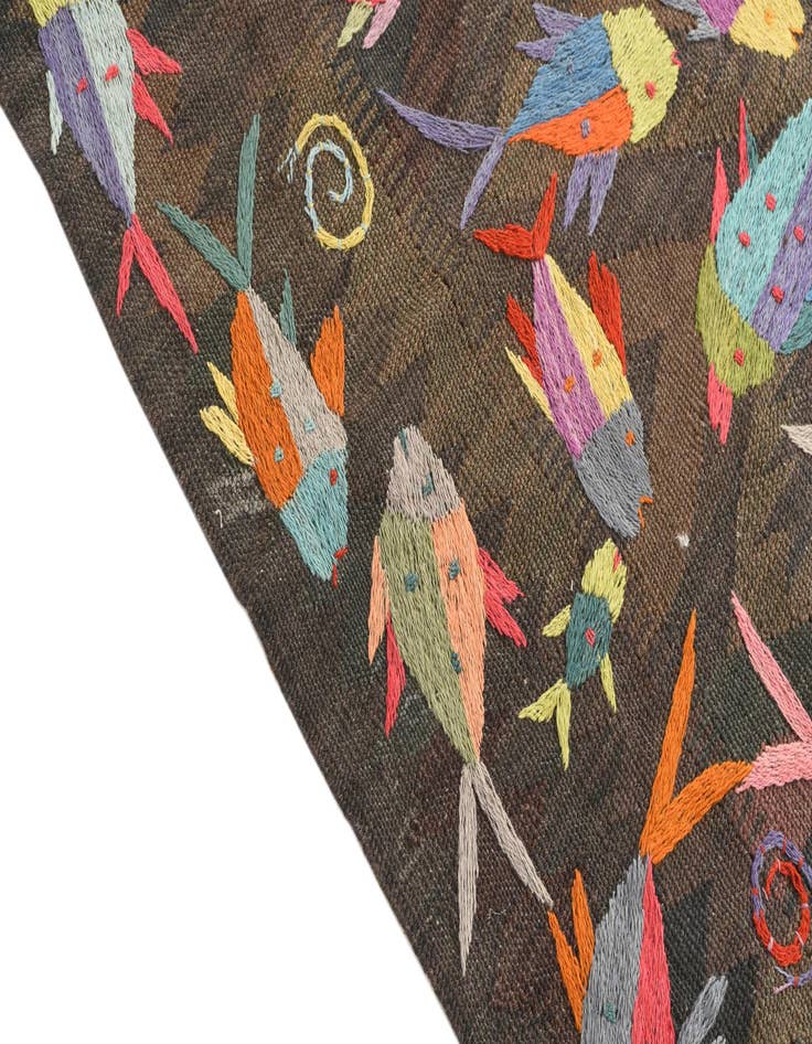 Detail image of  5' 2 x 8'  Hand Woven Kilim Suzani Wool Rug