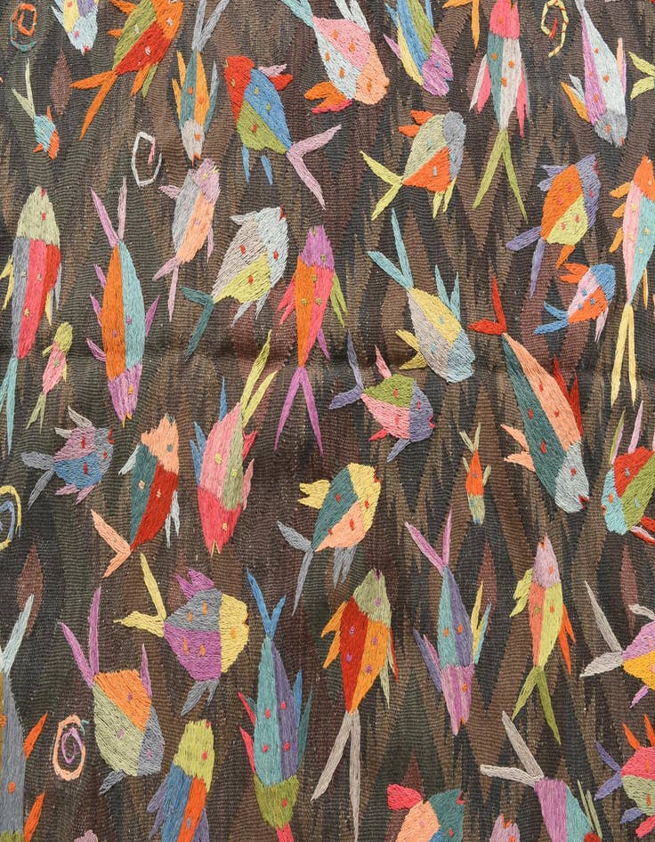 Detail image of  5' 2 x 8'  Hand Woven Kilim Suzani Wool Rug