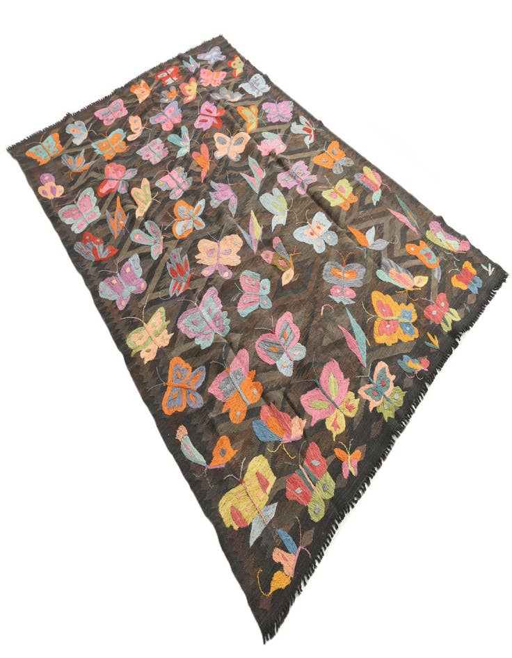 Detail image of  5' 7 x 8' 2  Hand Woven Kilim Suzani Wool Rug