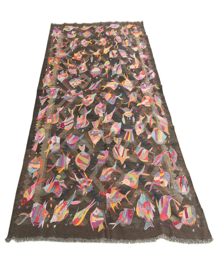 Detail image of  5' 3 x 8'  Hand Woven Kilim Suzani Wool Rug