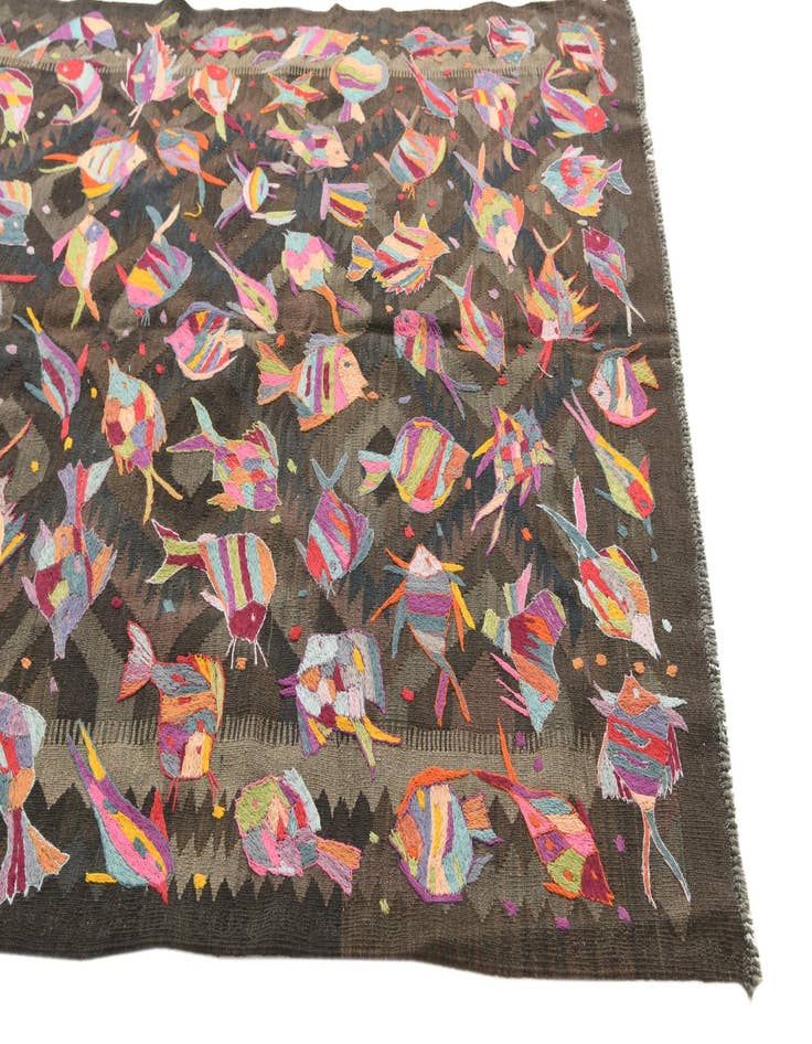 Detail image of  5' 3 x 8'  Hand Woven Kilim Suzani Wool Rug