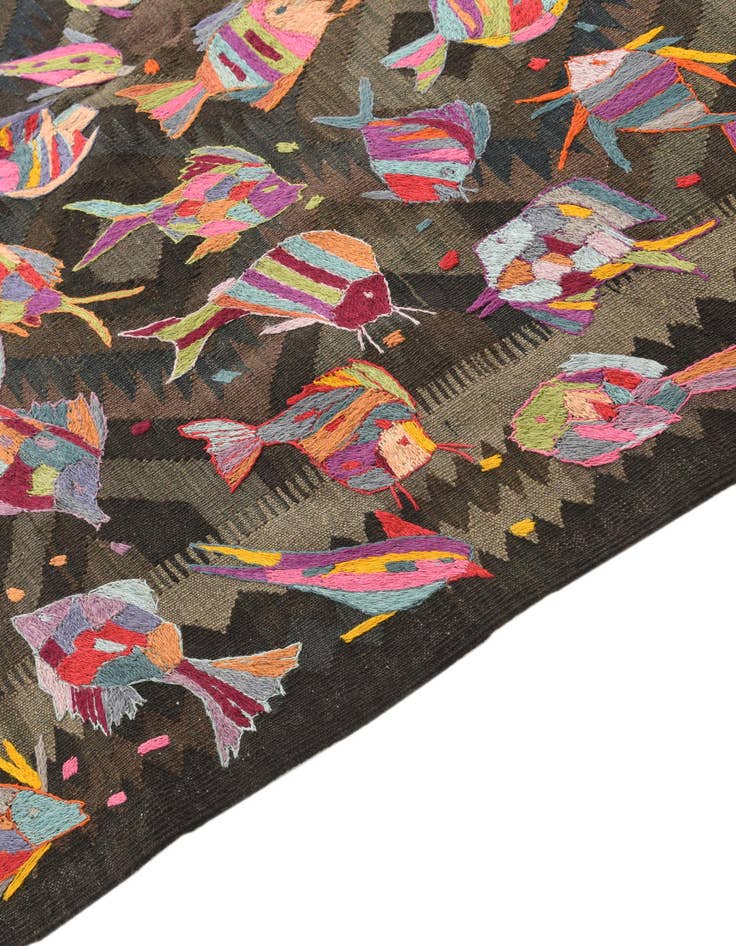 Detail image of  5' 3 x 8'  Hand Woven Kilim Suzani Wool Rug