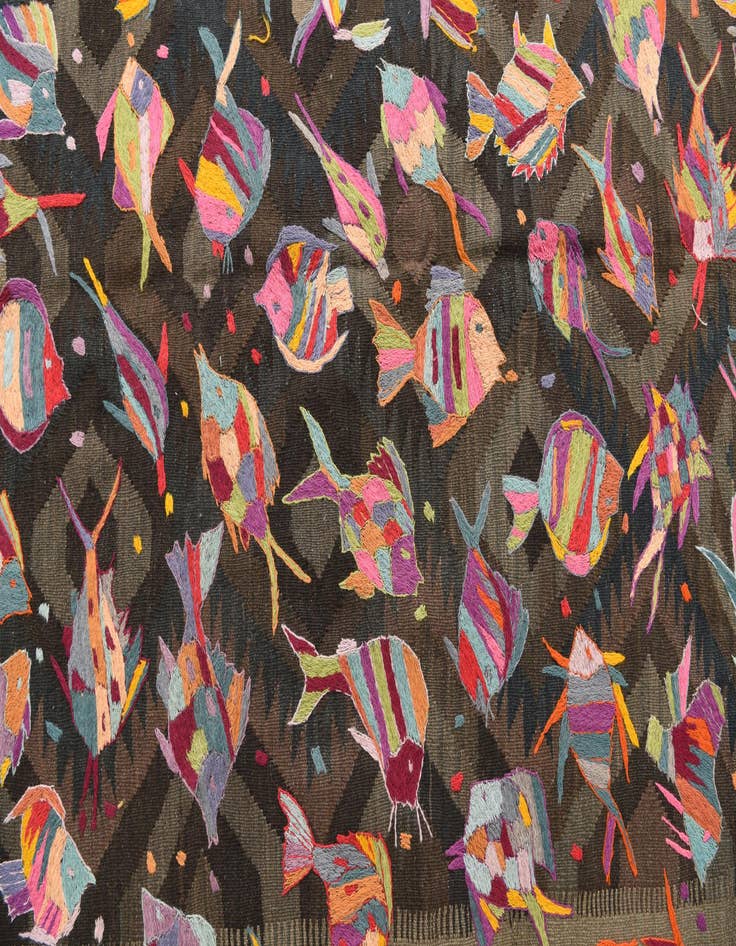 Detail image of  5' 3 x 8'  Hand Woven Kilim Suzani Wool Rug