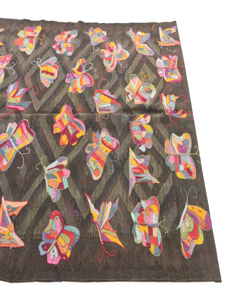 Detail image of  4' 6 x 5' 10  Hand Woven Kilim Suzani Wool Rug