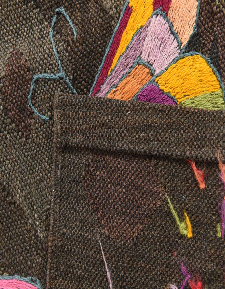 Detail image of  4' 6 x 5' 10  Hand Woven Kilim Suzani Wool Rug