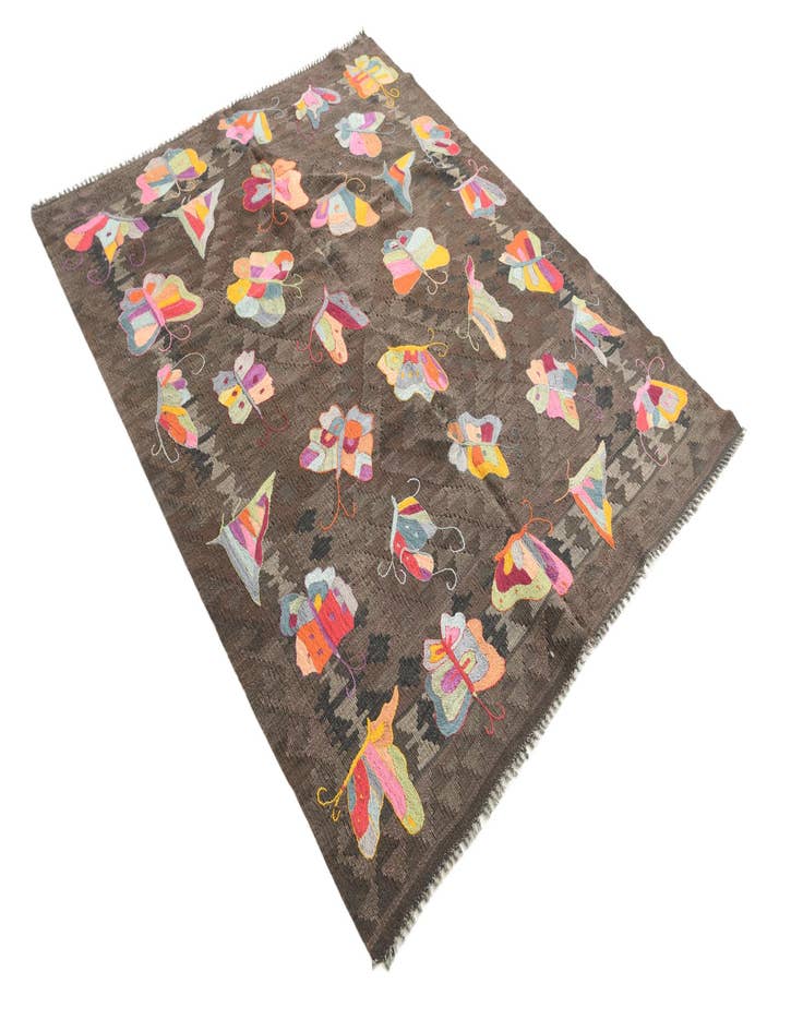 Detail image of  5' 1 x 6' 4  Hand Woven Kilim Suzani Wool Rug