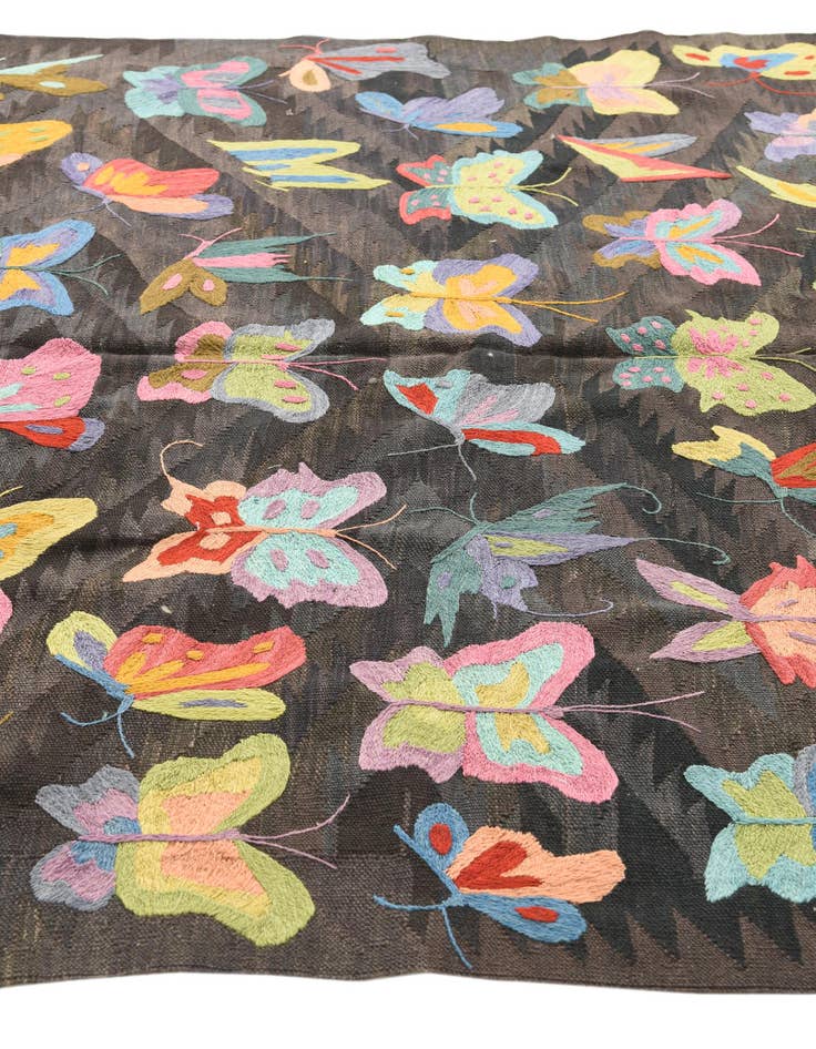 Detail image of  5' 4 x 8'  Hand Woven Kilim Suzani Wool Rug